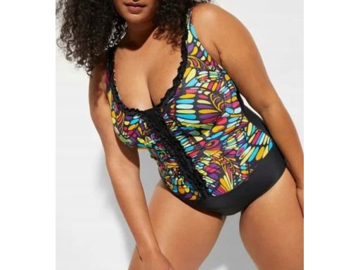 B.P.C kostium kąpielowy czarny z kolorowym wzorem 48.