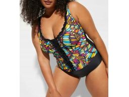 B.P.C kostium kąpielowy czarny z kolorowym wzorem 48.