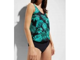 B.P.C kostium kąpielowy oversize czarny w zielone liście r.46