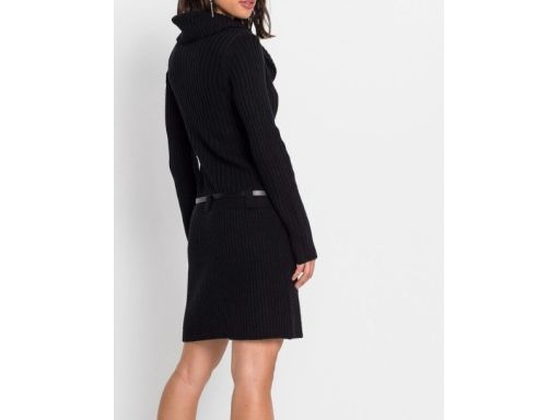 B.P.C sukienka dzianinowa z szerokim kołnierzem i paskiem czarna 44/46