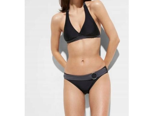 B.P.C. bikini wiązane trójkątne miseczki czarno-antracytowe z figami 4