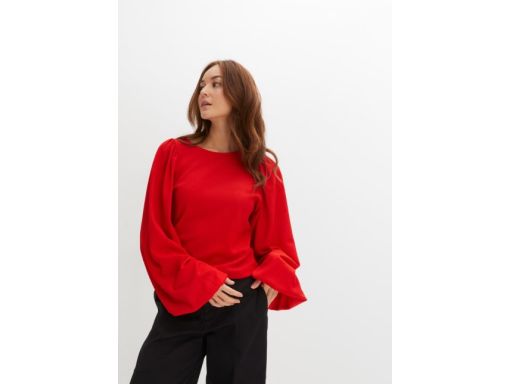 B.P.C bluzka truskawkowa z krepy szerokie rękawy 36/38.