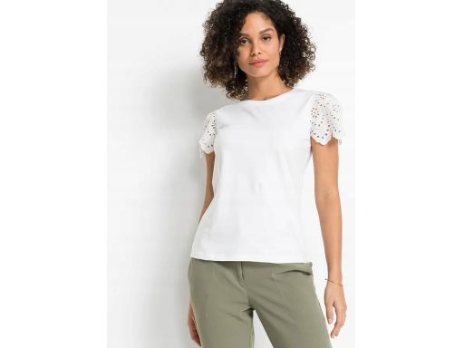 B.P.C t-shirt damski biały ażurowy haft r.40/42