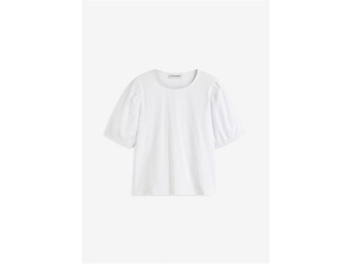 B.P.C t-shirt bawełniany łososiowy z bufiastymi rękawkami ^44/46