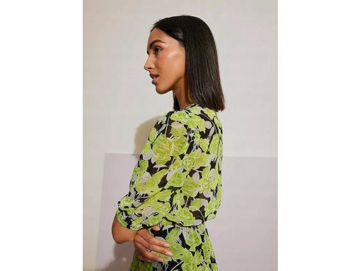 B.P.C bluzka szyfonowa z wiązanym dekoltem czarna z zielonym wzorem ^4
