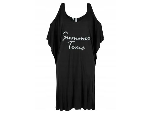 B.P.C Tunika plażowa czarna odkryte ramiona prześwitująca ^48/50