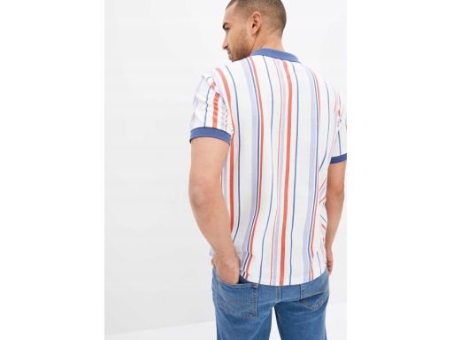 B.P.C t-shirt polo męski bawełniany biały w kolorowe paski M.