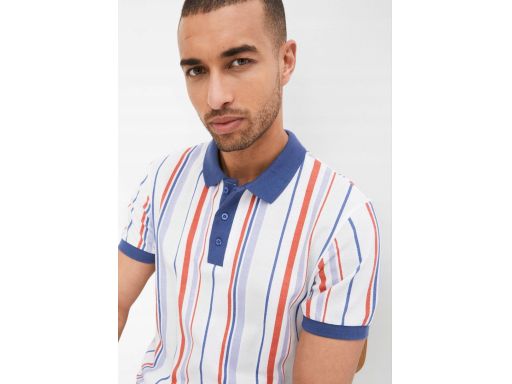 B.P.C t-shirt polo męski bawełniany biały w kolorowe paski M.