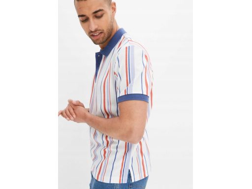 B.P.C t-shirt polo męski bawełniany biały w kolorowe paski M.
