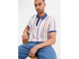 B.P.C t-shirt polo męski bawełniany biały w kolorowe paski M.