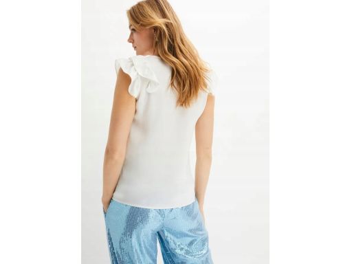 B.P.C bluzka satynowa bez rękawów z falbaną śmietankowa r.38