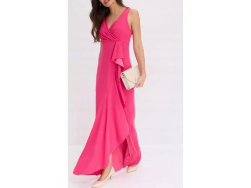 B.P.C długa sukienka wieczorowa z falbaną różowa ^36