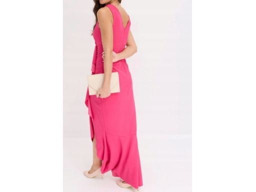 B.P.C długa sukienka wieczorowa z falbaną różowa ^36