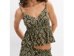 B.P.C top damski z baskinką khaki w białe wzorki 40.