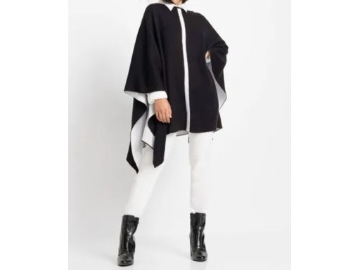 B.P.C poncho śmietankowo-czarne dzianinowe r.UNIWERSALNY