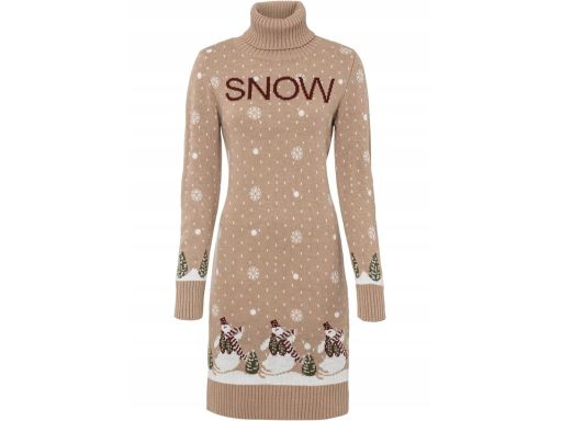B.P.C sukienka dzianinowa świąteczna beżowa z golfem ^32/34