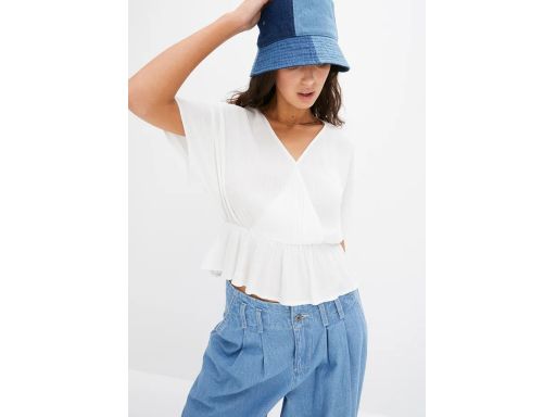 B.P.C bluzka z krepy z założeniem kopertowym śmietankowa 40.