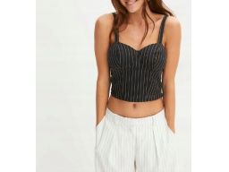 B.P.C krótki top gorsetowy czarny w cienkie paseczki r.36