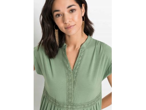 B.P.C sukienka tunikowa zielona z koronką ^32/34