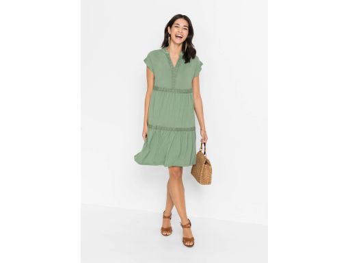 B.P.C sukienka tunikowa zielona z koronką ^32/34