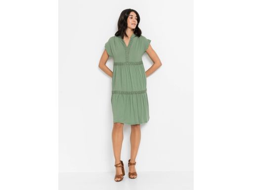 B.P.C sukienka tunikowa zielona z koronką ^32/34