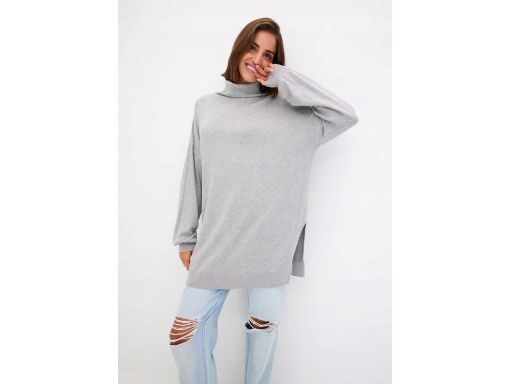 B.P.C sweter długi z golfem i rozcięciem na dole szary ^36/38