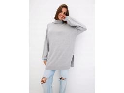 B.P.C sweter długi z golfem i rozcięciem na dole szary ^36/38