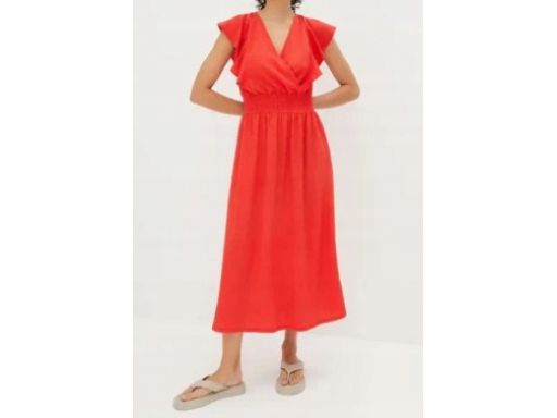 B.P.C czerwona sukienka krepowana z falbanką r.48/50