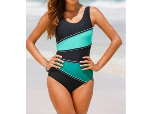 B.P.C kostium jednoczęściowy czarno-turkusowy 46.