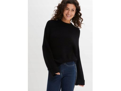 B.P.C czarny sweter damski wywinięte rękawy 36/38.