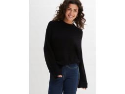 B.P.C czarny sweter damski wywinięte rękawy 36/38.