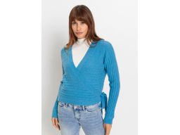 B.P.C niebieski krótki kopertowy sweter ^48/50