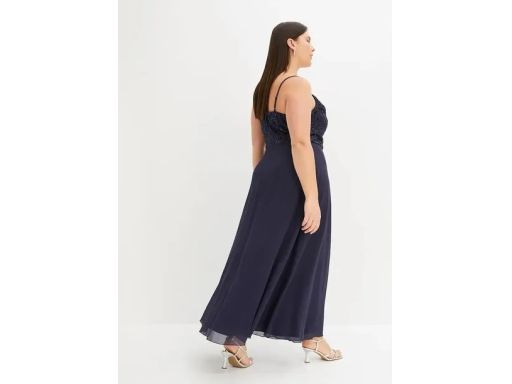 B.P.C sukienka wieczorowa granatowa szyfonowa z cekinami r.42