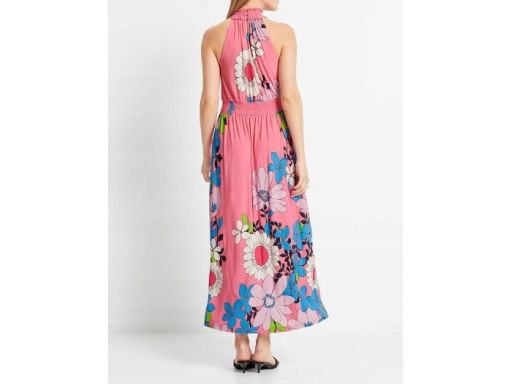 B.P.C długa sukienka różowa maxi w kwiaty odkryte ramiona r.36/38