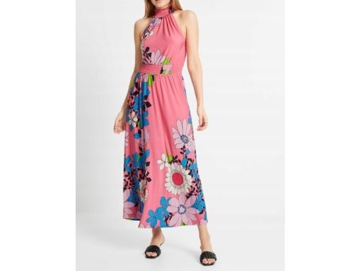 B.P.C długa sukienka różowa maxi w kwiaty odkryte ramiona r.36/38