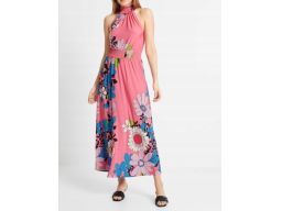 B.P.C długa sukienka różowa maxi w kwiaty odkryte ramiona r.36/38