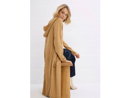 B.P.C beżowy długi sweter płaszcz dzianinowy bez zapięcia z cekinami ^
