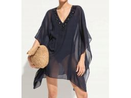 B.P.C granatowa szyfonowa tunika plażowa z kamieniami ^48/50