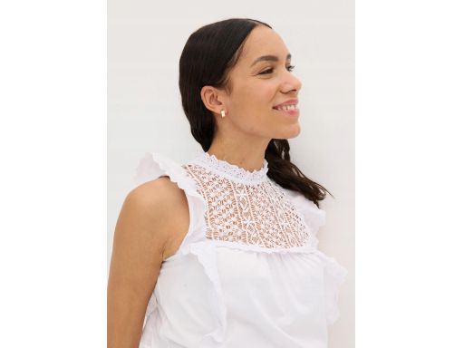 B.P.C top biały z ażurową koronką bawełniany 48/50.
