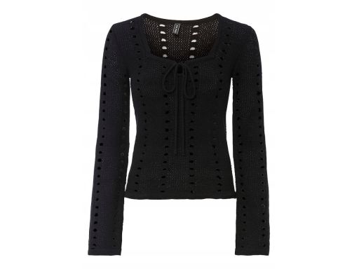 B.P.C sweter ażurowy czarny dekolt karo z wiązaniem r.36/38