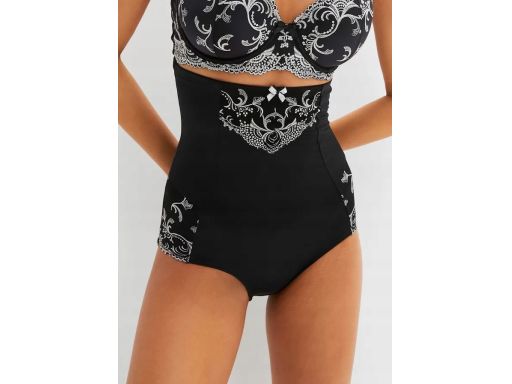 B.P.C. majtki figi panty shape wysoka talia czarne z białym haftem ^36