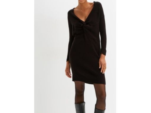 B.P.C sukienka dzianinowa czarna ze splotem dekoracyjnym 40/42.