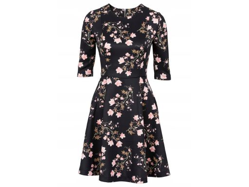 B.P.C sukienka czarna w kolorowe kwiaty rozkloszowana r.36