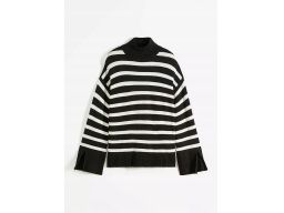 B.P.C sweter oversize czarny w śmietankowe paski 40/42.