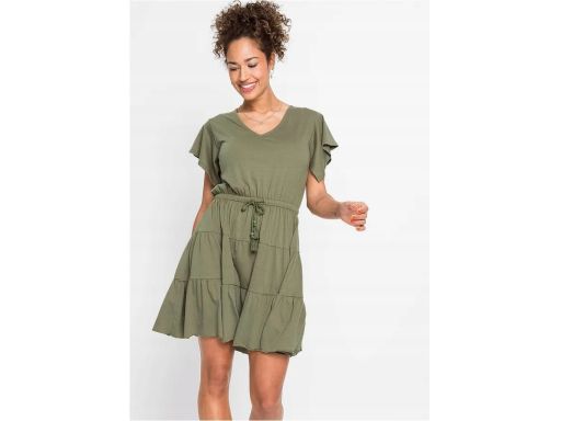 B.P.C khaki sukienka shirtowa z falbanami r.40/42