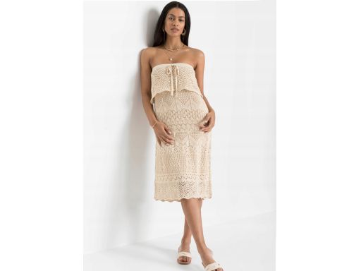 B.P.C sukienka dzianinowa z ażurowym z odkrytymi ramionami ^36/38