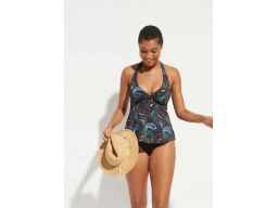 B.P.C tankini czarne w kolorowe wzory wiązanie na szyi z figami ^46