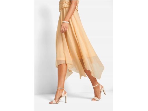 B.P.C sukienka szyfonowa asymetryczna morelowa z koronką 38.