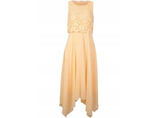 B.P.C sukienka szyfonowa asymetryczna morelowa z koronką 38.