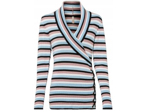 B.P.C dzianinowy sweterek z założeniem kopertowym w paski ^36/38